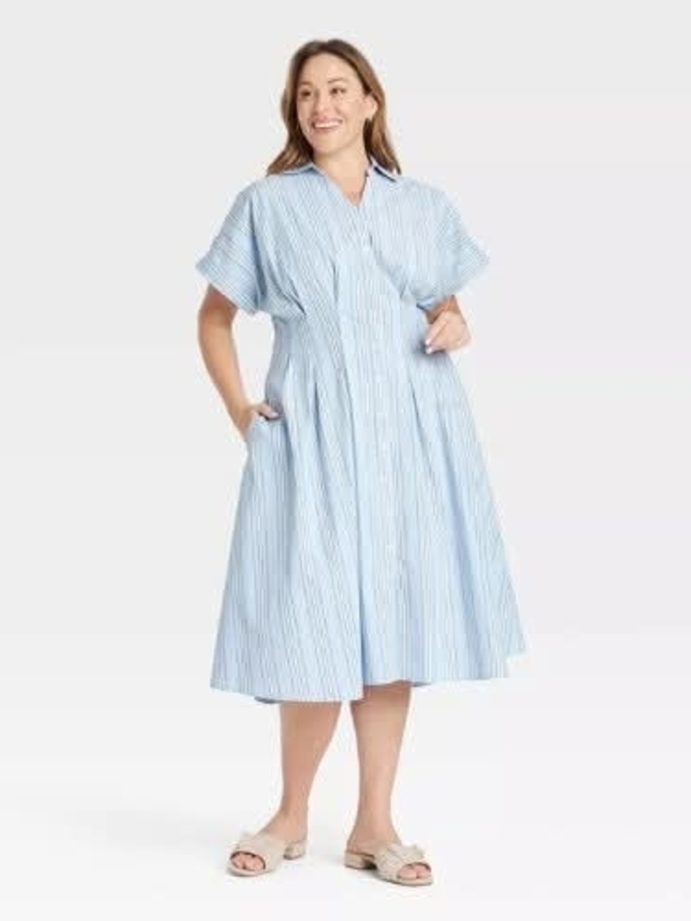 Ava & Viv Light Blue and White Striped Midi Dress